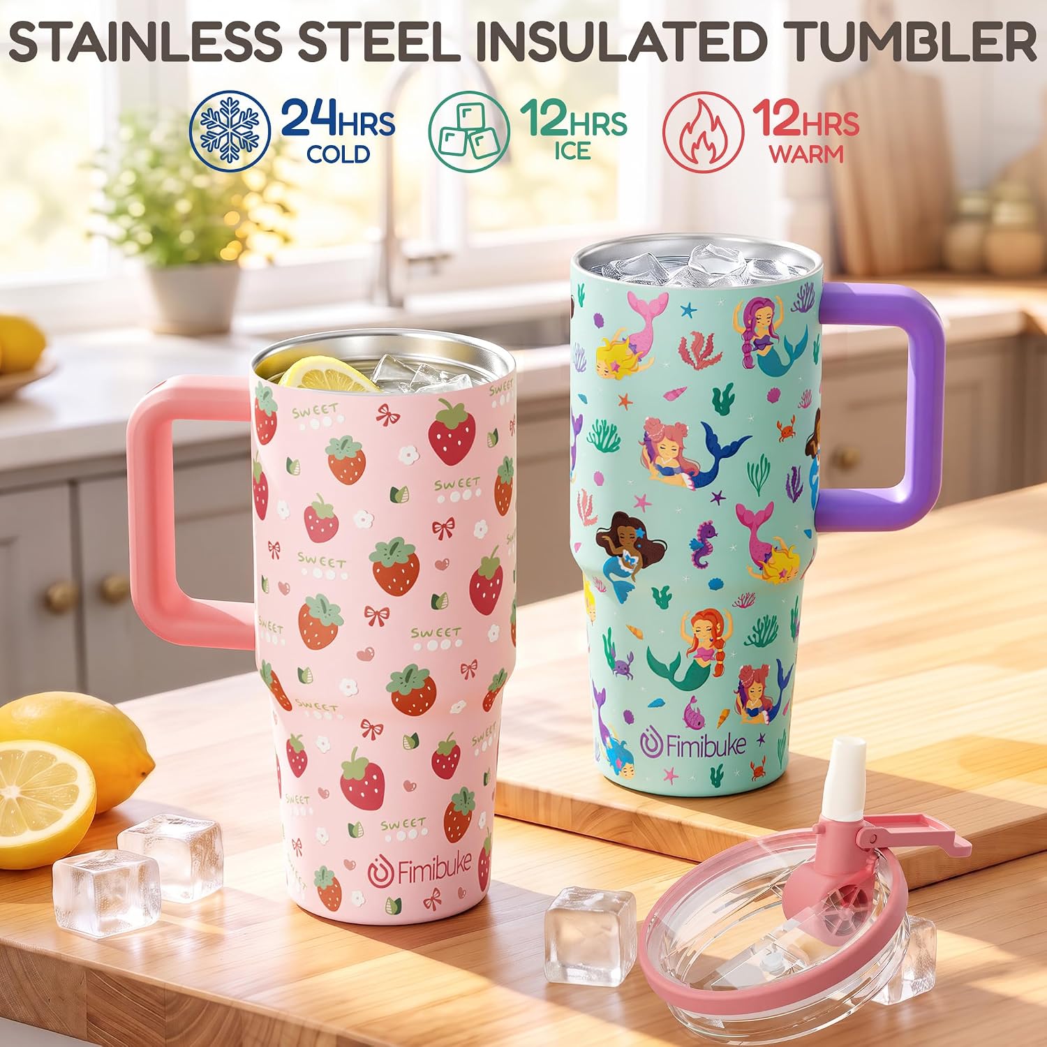 Fimibuke 20oz Insulated Stainless Steel Kids Tumbler with Straw