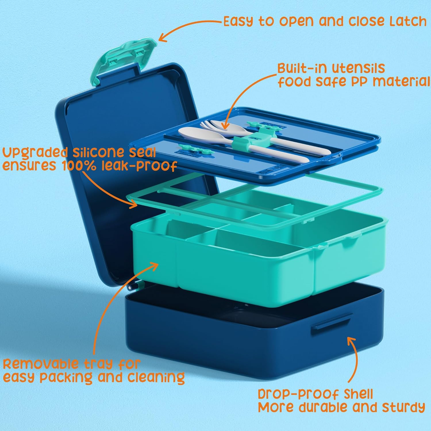 Fimibuke Kids Leak-Proof Bento Lunch Box with 4 Compartments & Utensils, BPA-Free, Dishwasher Safe