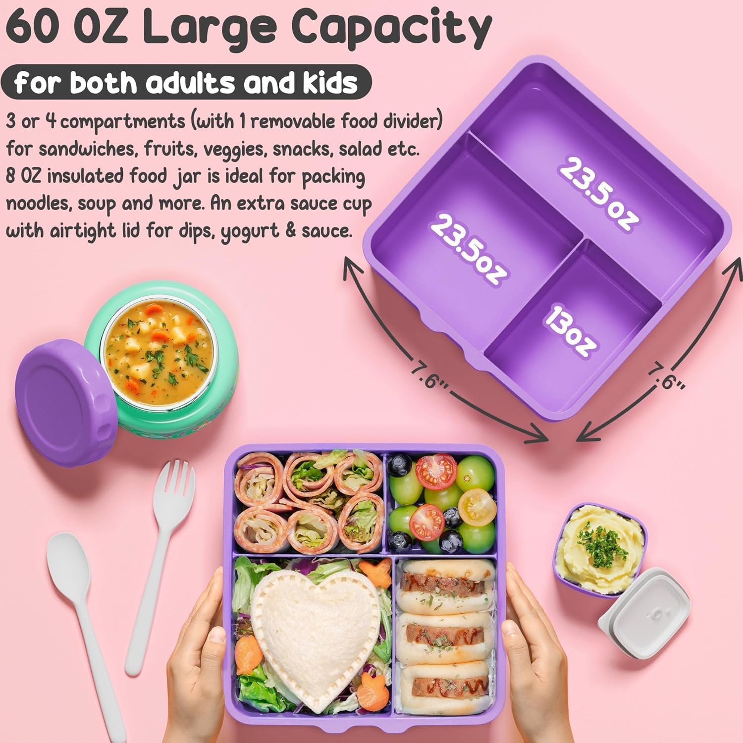 Fimibuke Bento Box Set for Kids & Adults, Leak-Proof 3-4 Compartments with Insulated Thermos, Water Bottle & Lunch Bag