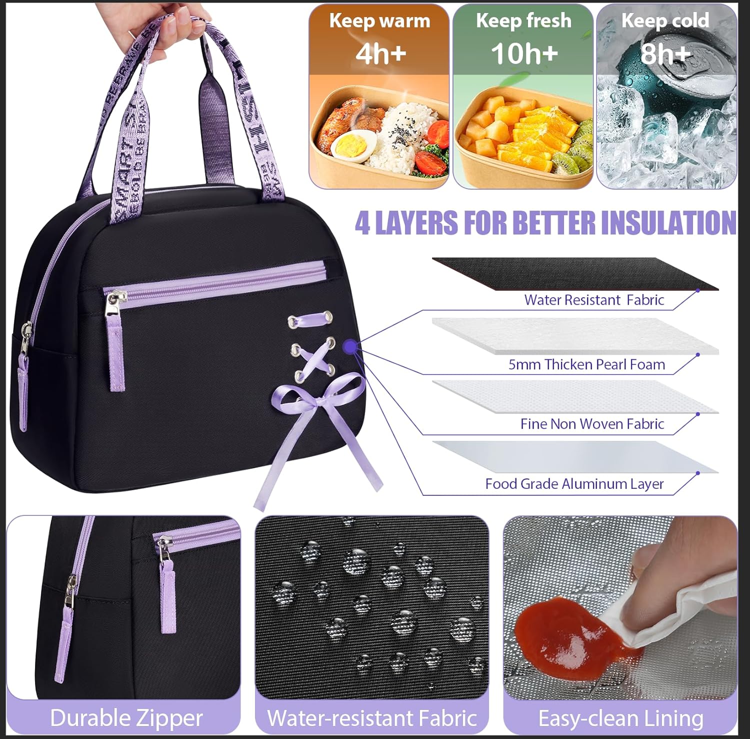 Fimibuke Girls 3PCS Waterproof Backpack Set with Lunch Box & Pencil Case, School Bookbag for Kids & Teens