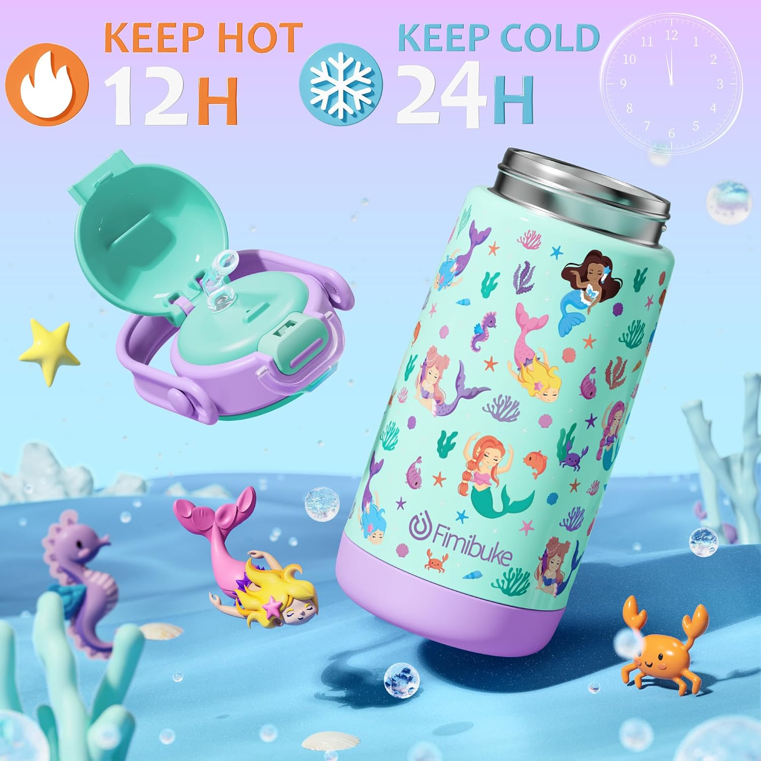 Fimibuke 14oz Insulated Stainless Steel Kids Water Bottle