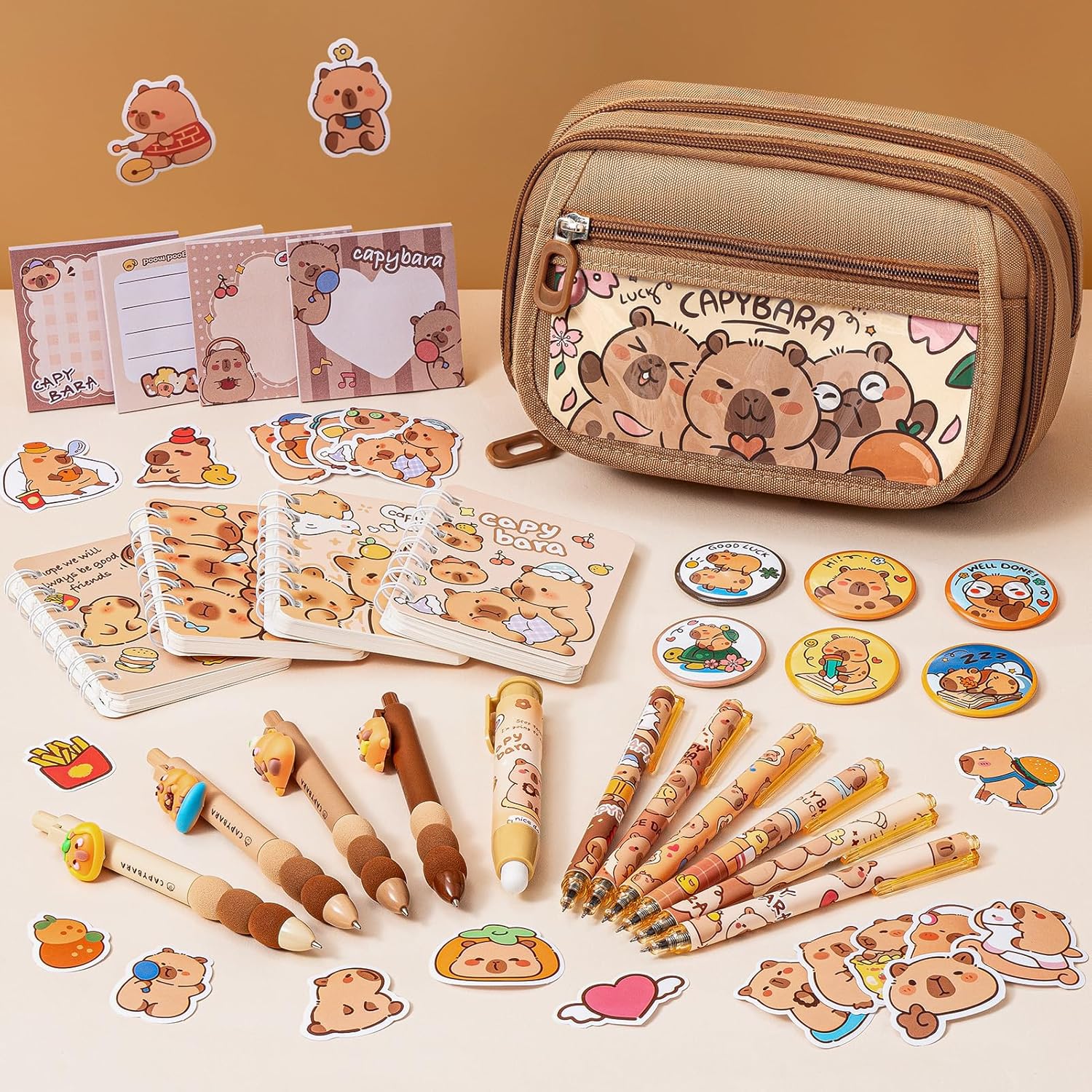 Fimibuke Kids School Backpack & 28PCS Capybara Stationery Set with Pencil Case