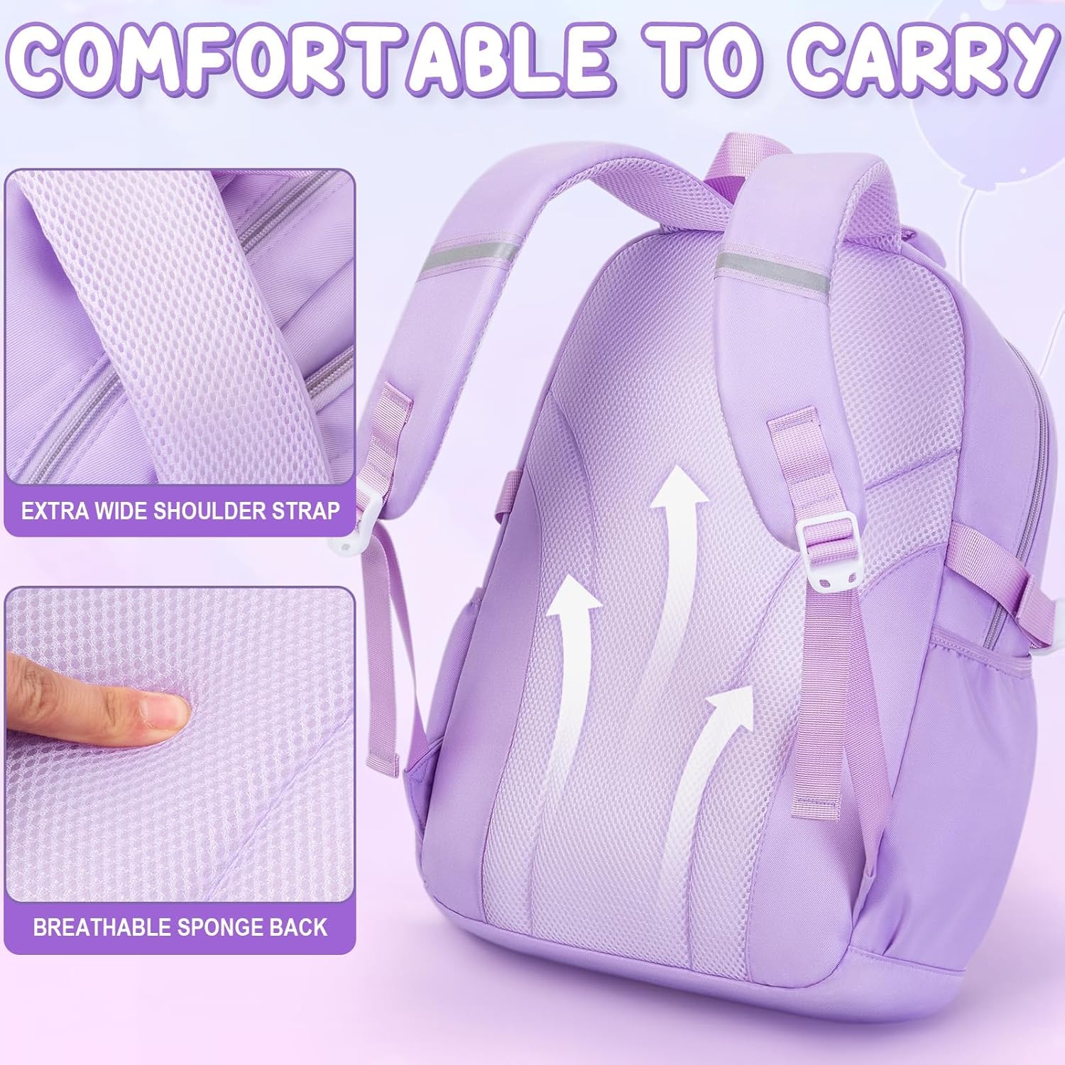 Fimibuke Girls 3PCS Waterproof School Backpack Set with Lunch Box & Pencil Pouch, Ages 6+