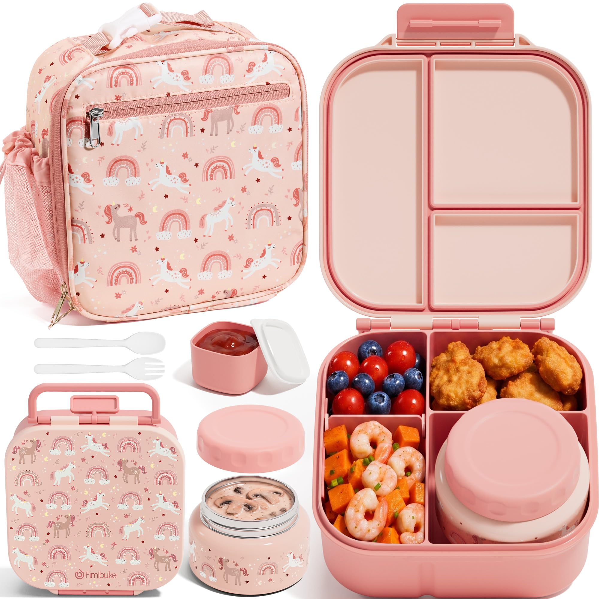 Fimibuke Kids Bento Lunch Box Set with 8.5oz Insulated Food Jar & Lunch Bag