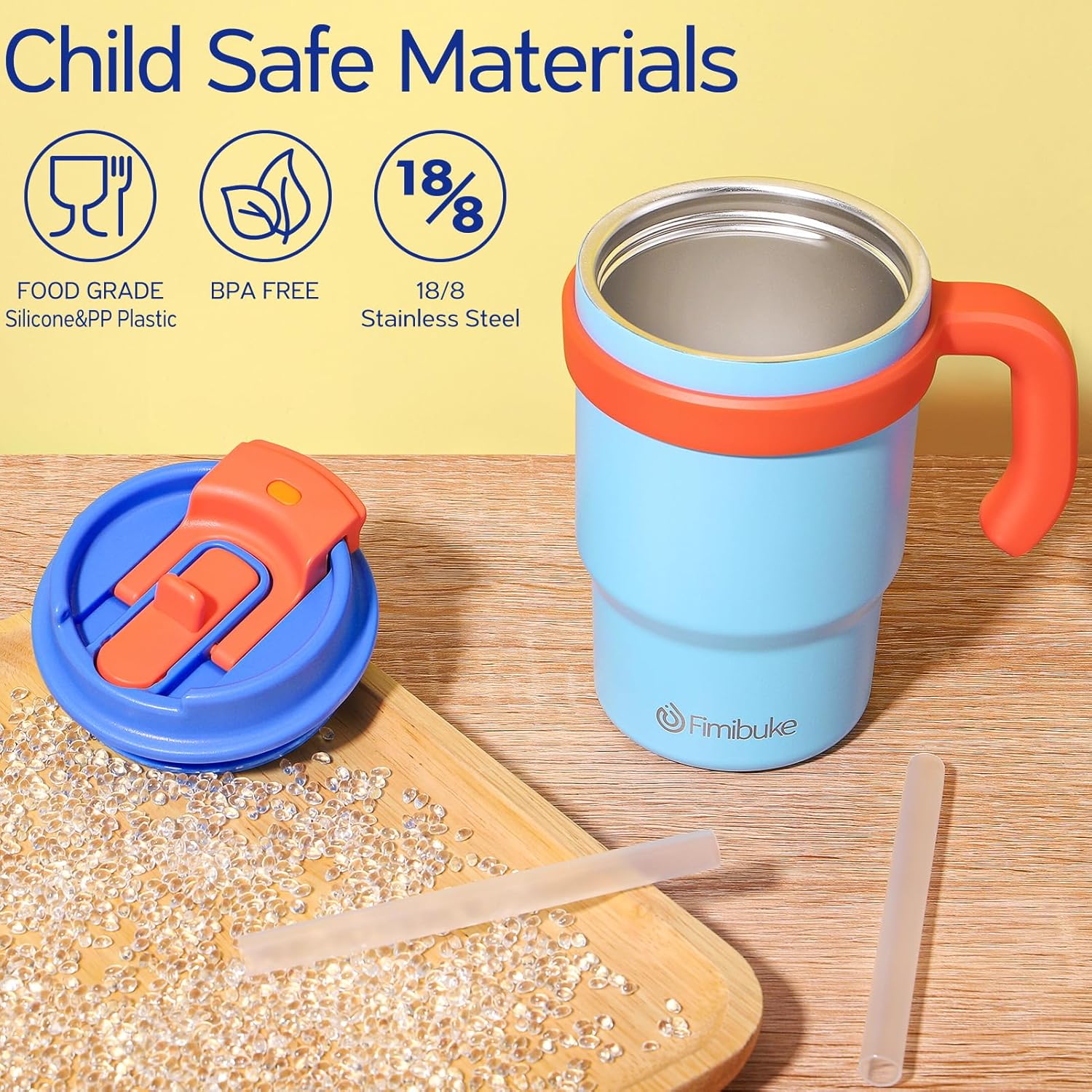 Fimibuke Kids 16oz Insulated Tumbler with Handle & Straw, Leak-Proof Stainless Steel Cup