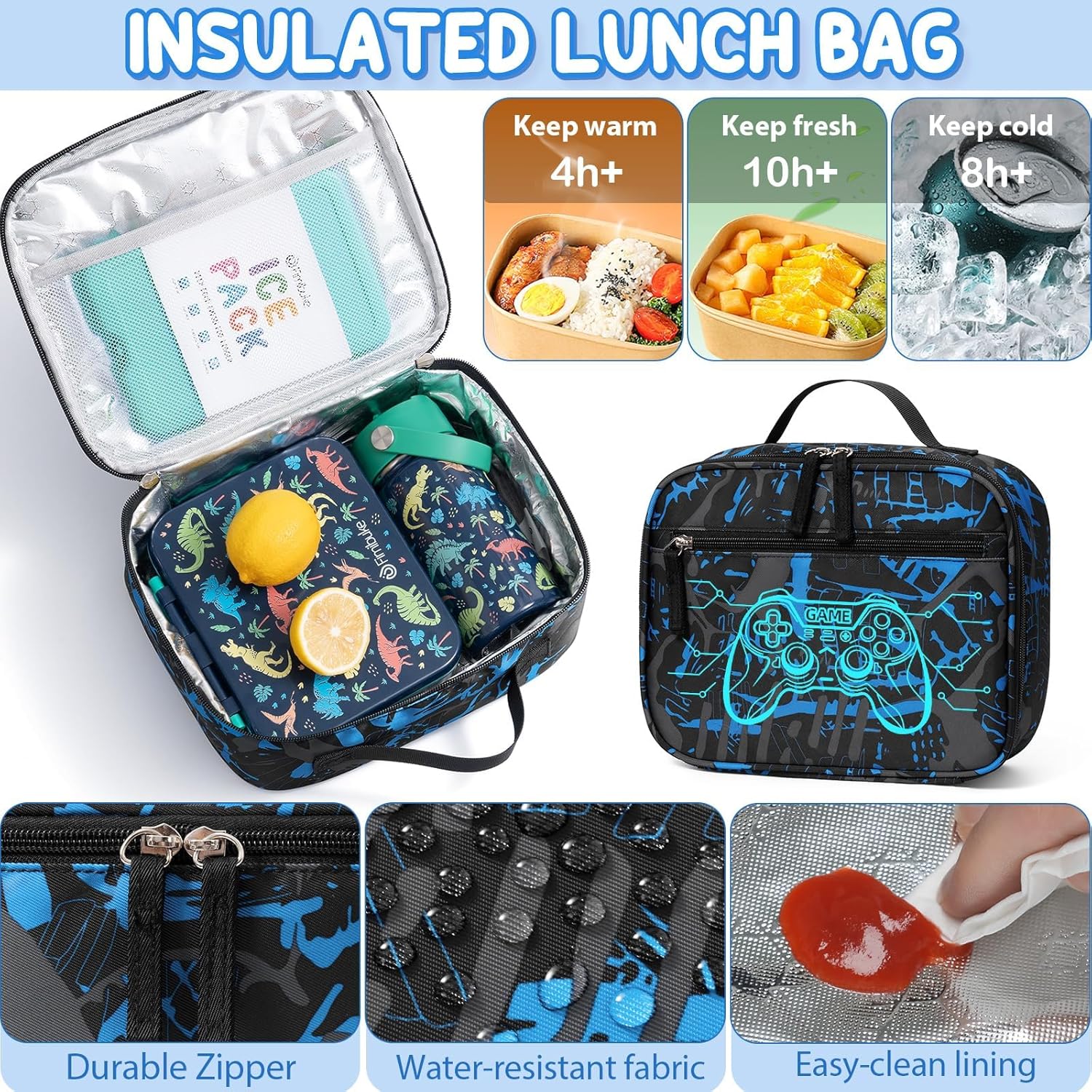 Fimibuke Boys 3PCS Glow-in-the-Dark Backpack Set with Lunch Box & Pencil Pouch