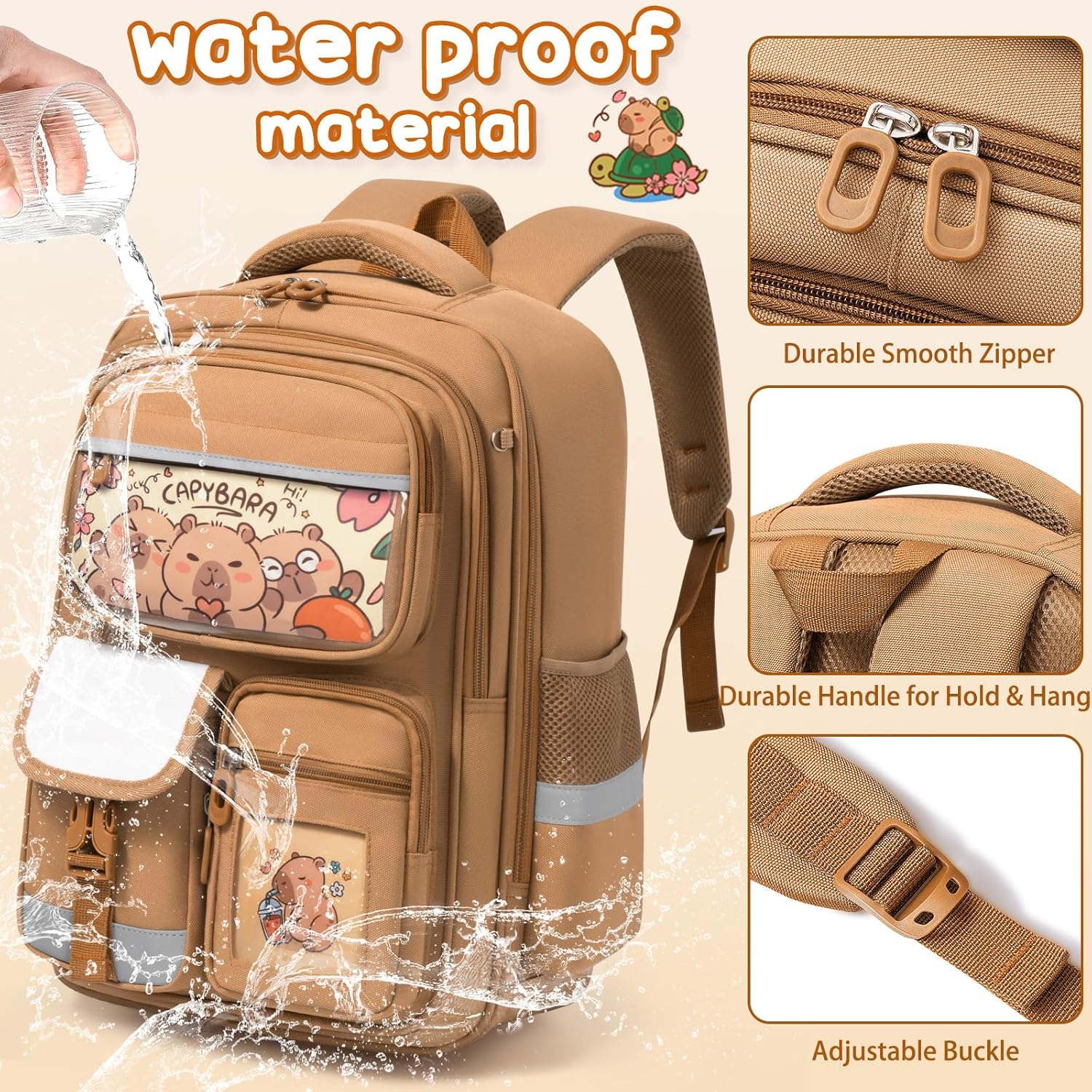 Fimibuke Capybara Kids Backpack & 28-Piece School Supplies Set - space