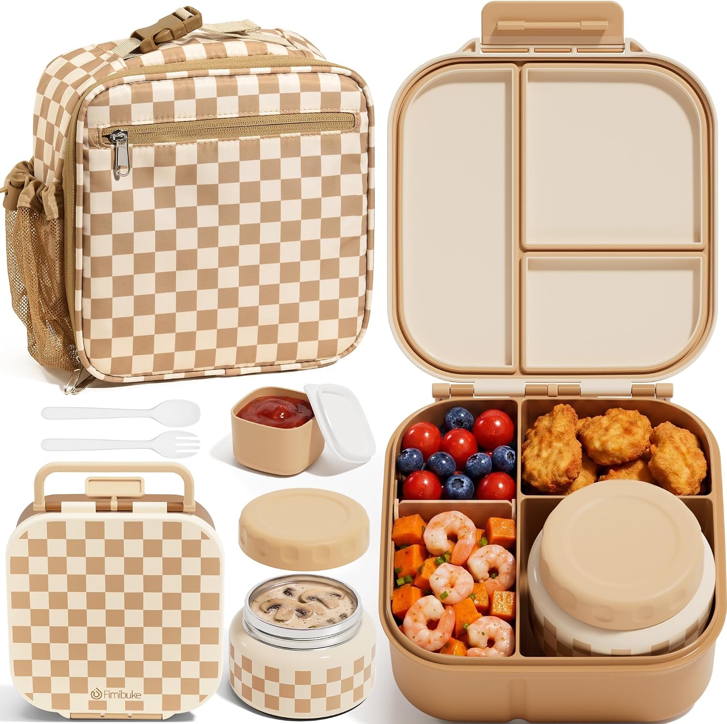 Fimibuke Kids Bento Lunch Box Set with 8.5oz Insulated Food Jar & Lunch Bag