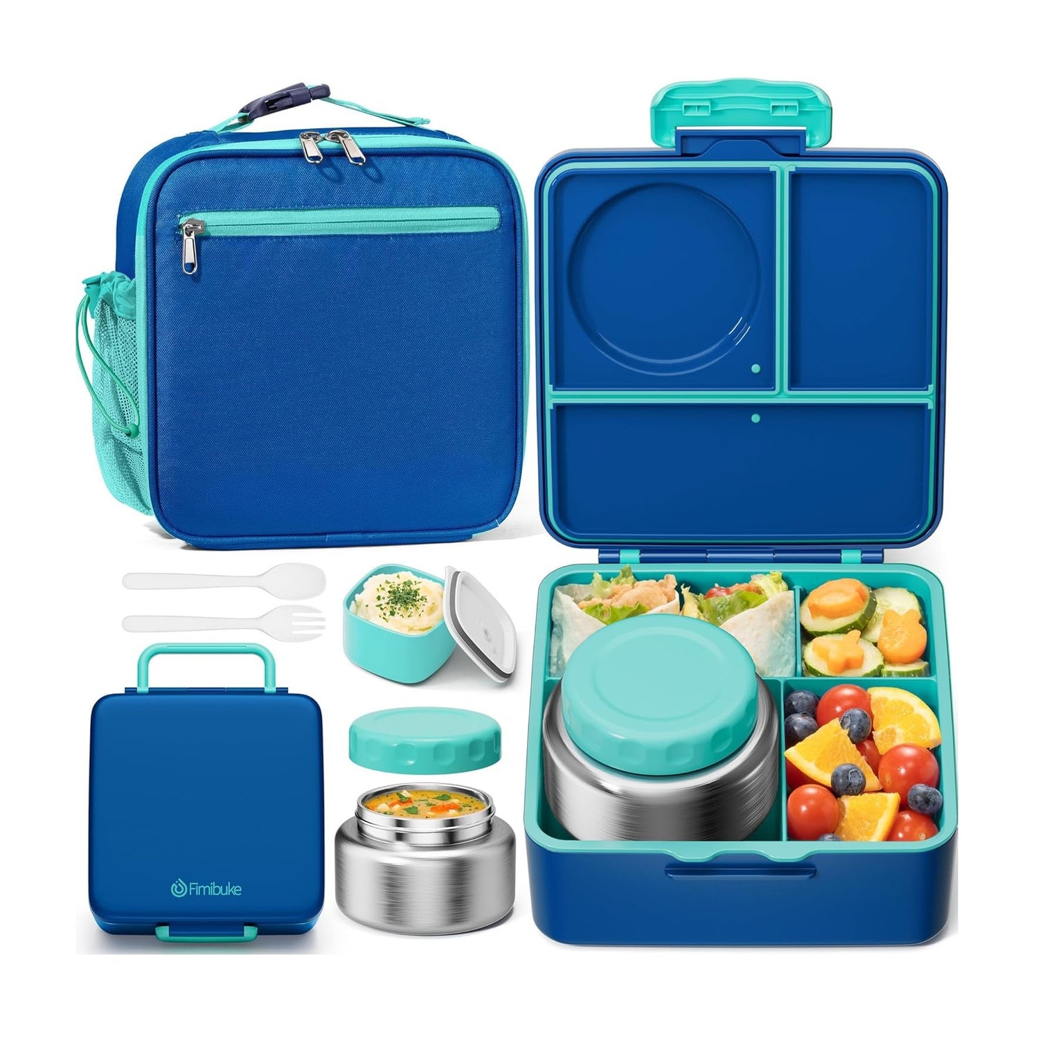 Fimibuke 60oz Kids Bento Lunch Box Set with 8.5oz Thermos & Bag
