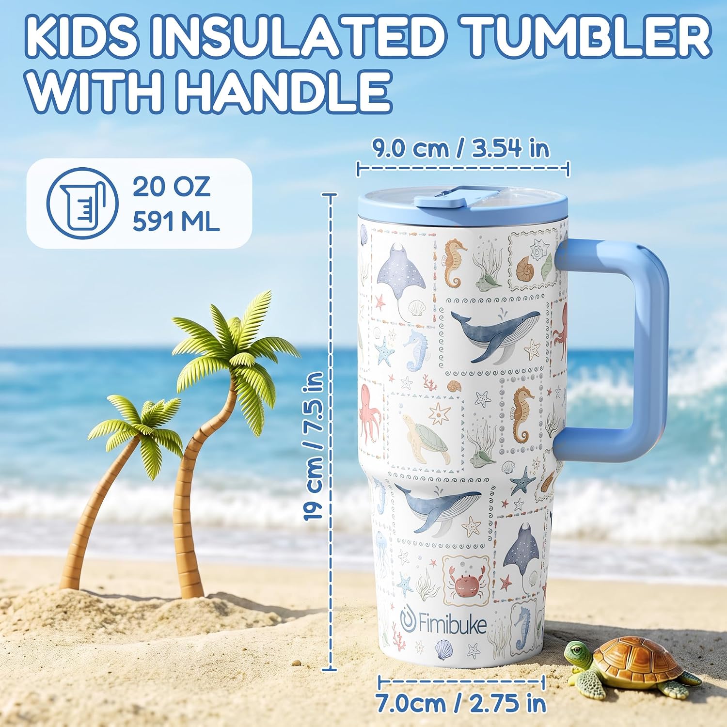 Fimibuke 20oz Insulated Stainless Steel Kids Tumbler with Straw
