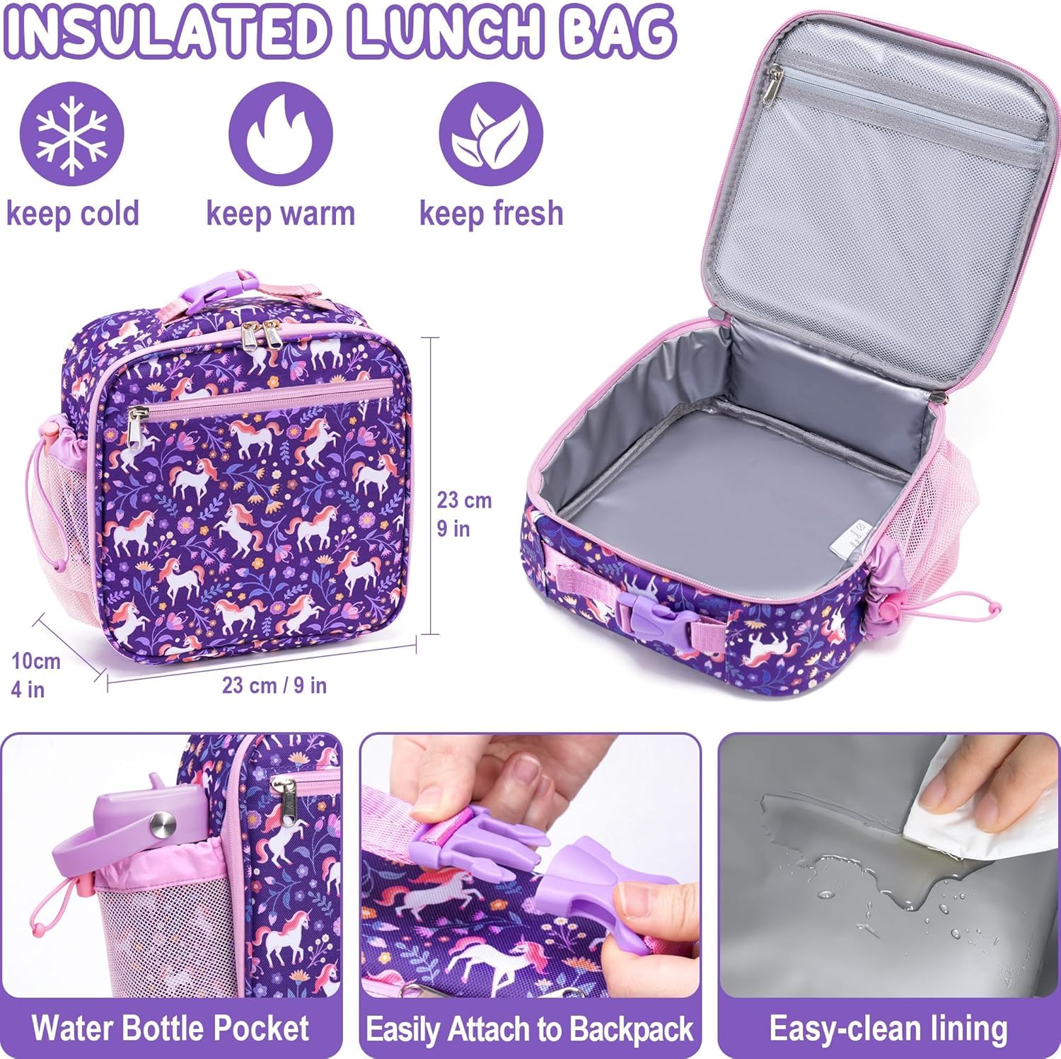 Fimibuke Kids Bento Lunch Box with 8.5oz Insulated Thermos, Leak-Proof Lunch Bag & Utensils, 3-4 Compartments
