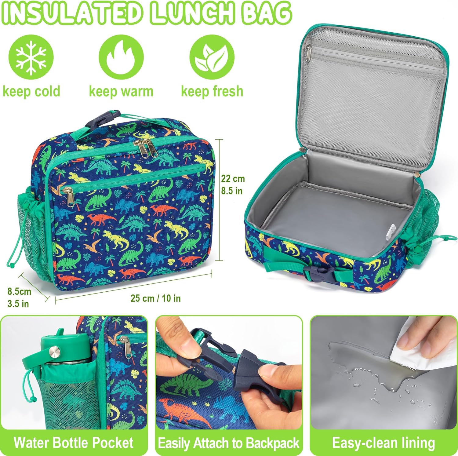 Fimibuke Kids Bento Lunch Box with 3 Compartments, Insulated Water Bottle & Lunch Bag Set, Ages 3-12