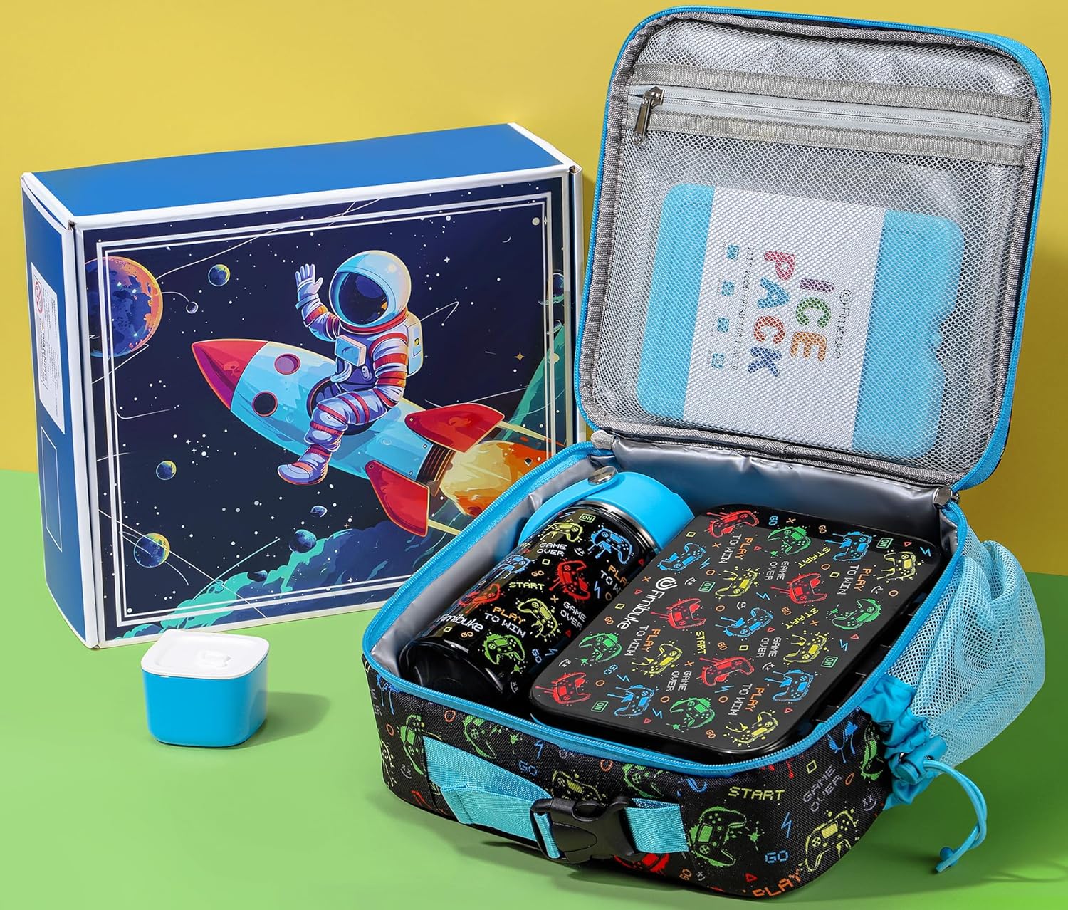 Fimibuke Kids Bento Lunch Box with 3 Compartments, Insulated Water Bottle & Lunch Bag Set, Ages 3-12