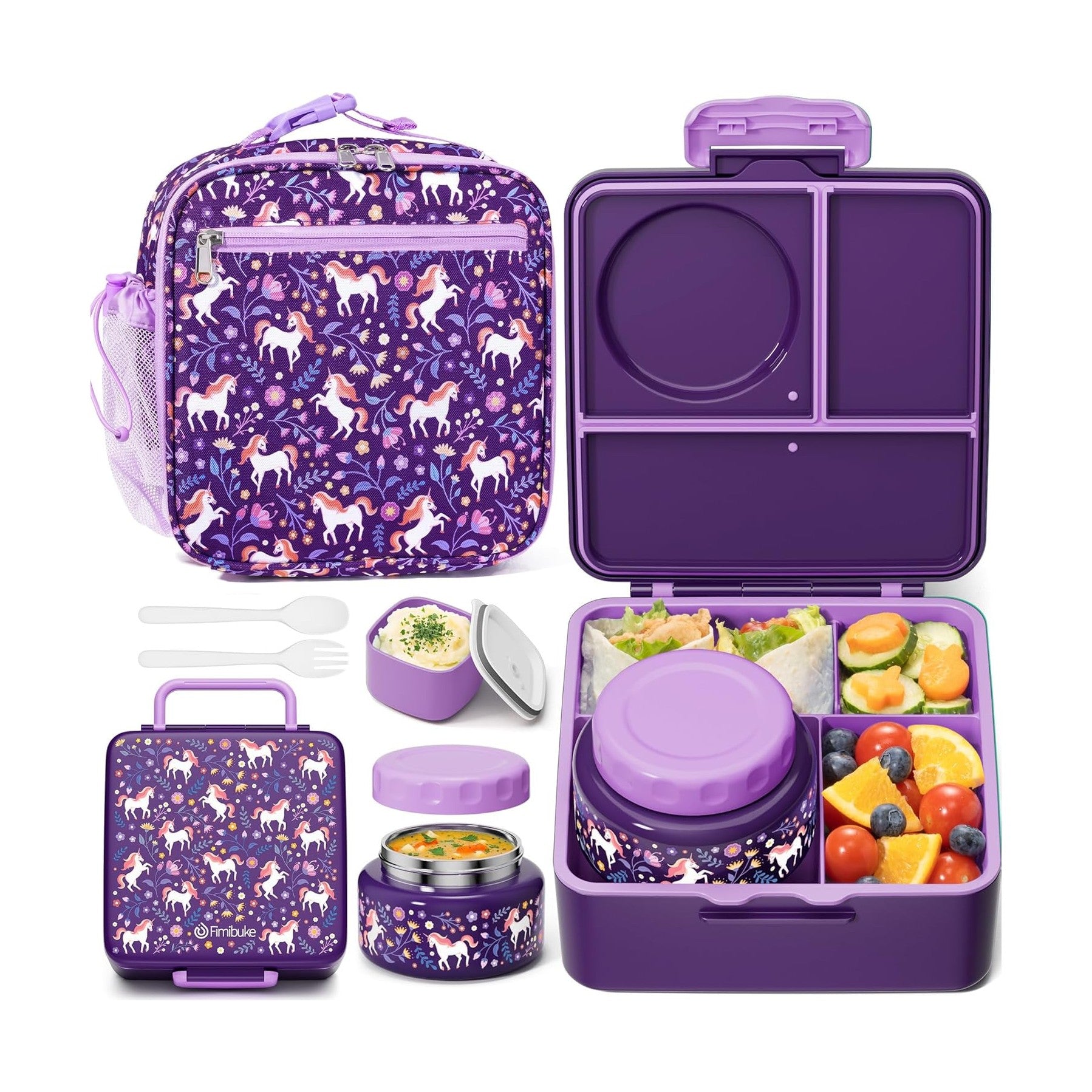 Fimibuke Kids Bento Box Set with 8.5oz Thermos & Insulated Bag - Cotton Candy