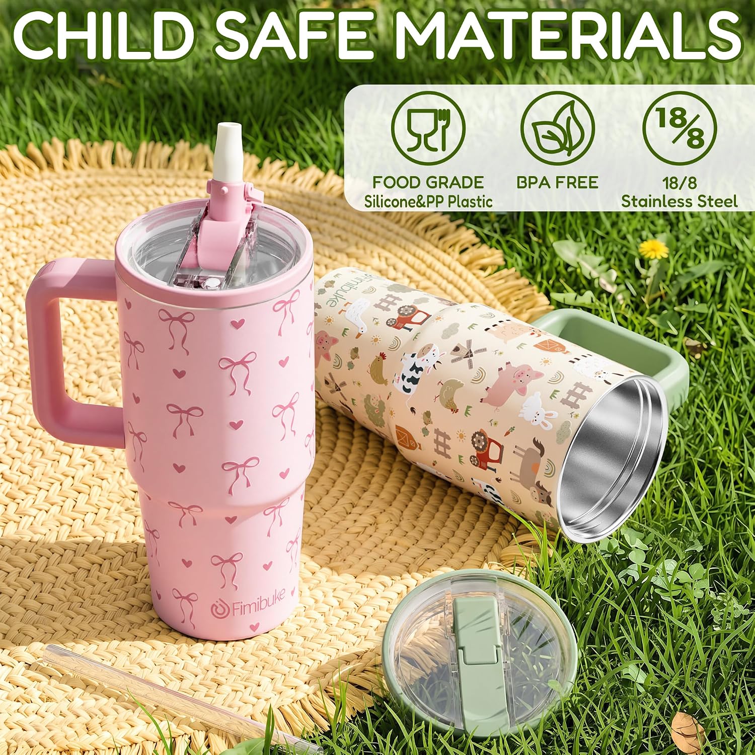 Fimibuke 20oz Insulated Stainless Steel Kids Tumbler with Straw