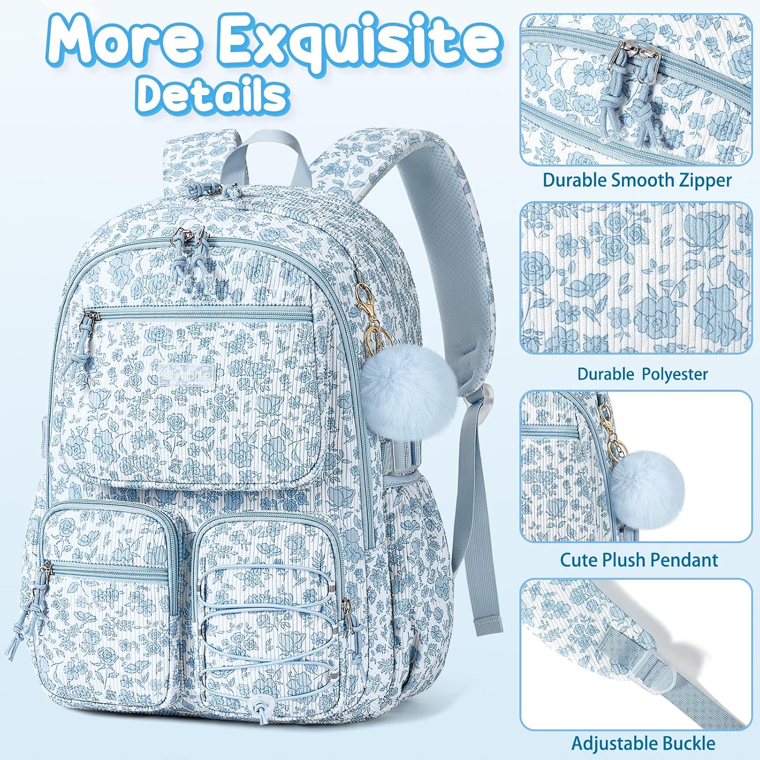 Fimibuke Girls Corduroy 3-Piece Backpack Set with Lunch Bag & Pencil Pouch