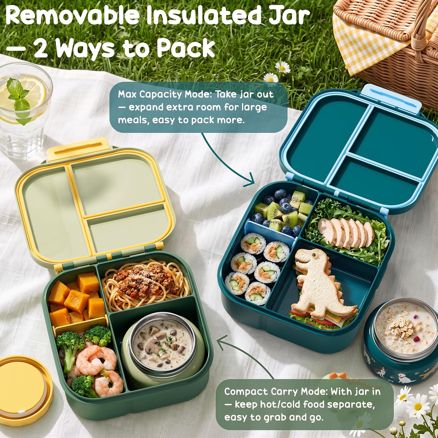 Fimibuke Kids Bento Lunch Box Set with 8.5oz Insulated Food Jar & Lunch Bag