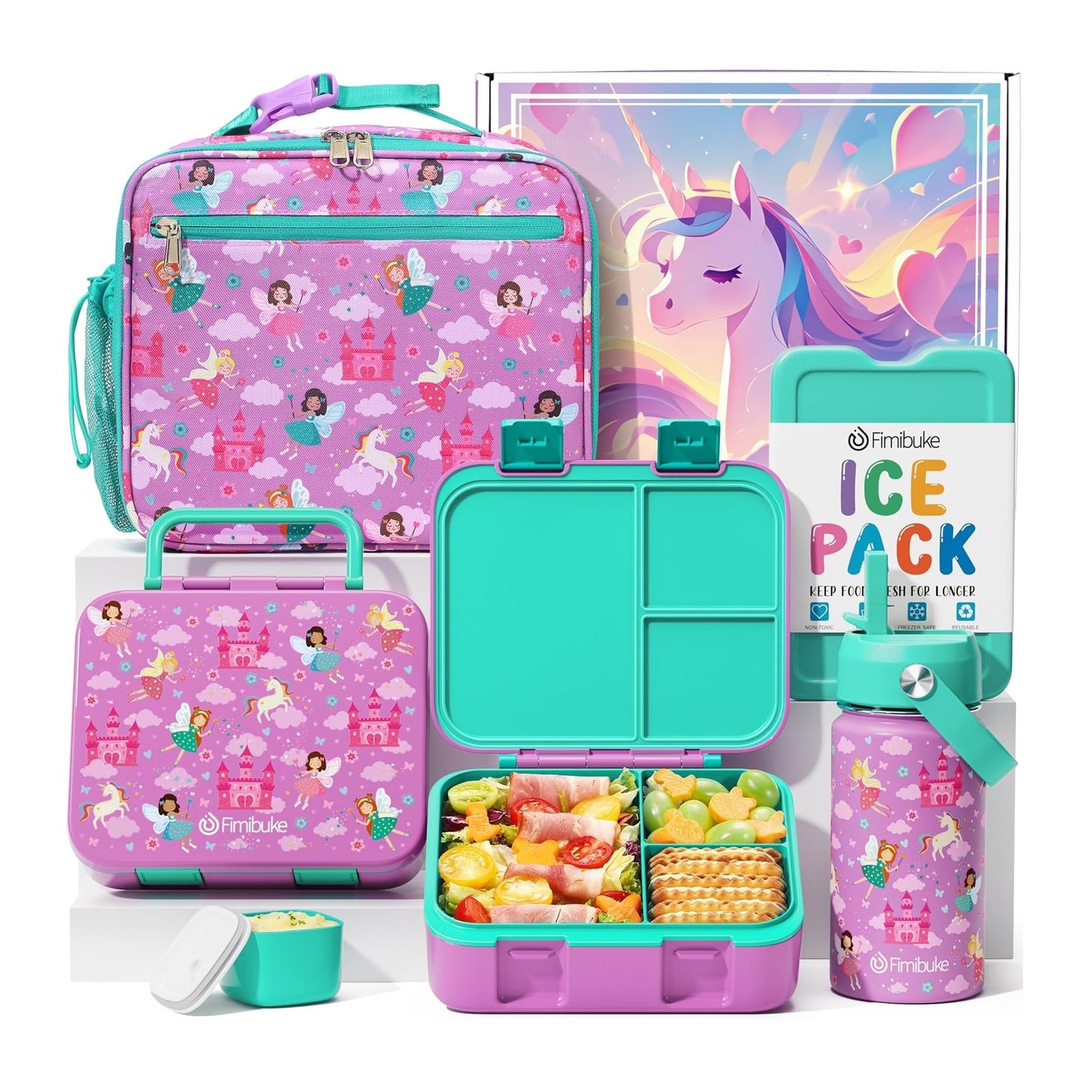 Fimibuke Kids 32oz Bento Set with 14oz Water Bottle & Lunch Bag