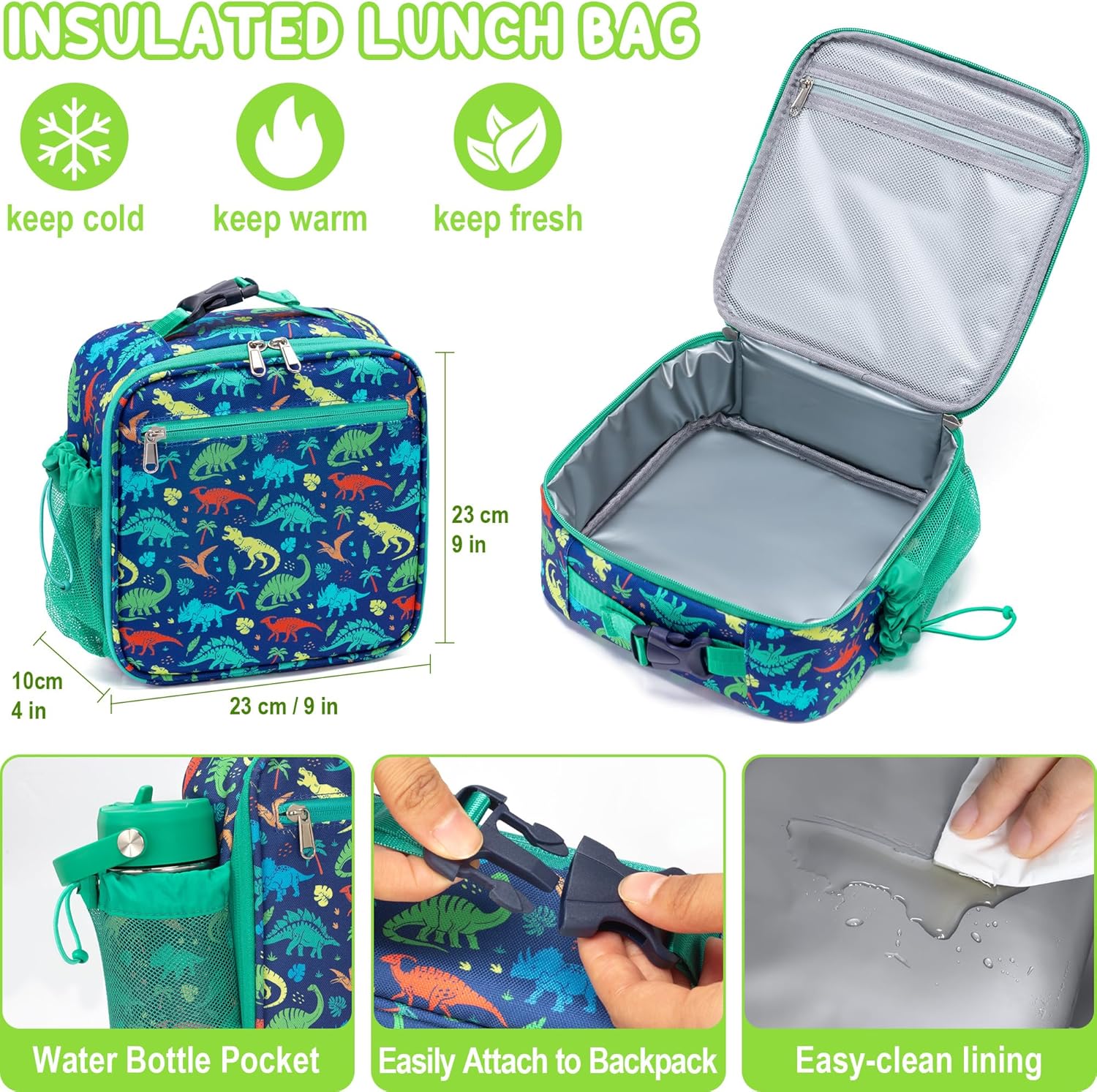 Fimibuke Bento Lunch Box Set for Kids & Adults with 8oz Thermos, Insulated Bag & Sauce Cup, Leak-Proof 3-4 Compartment Container