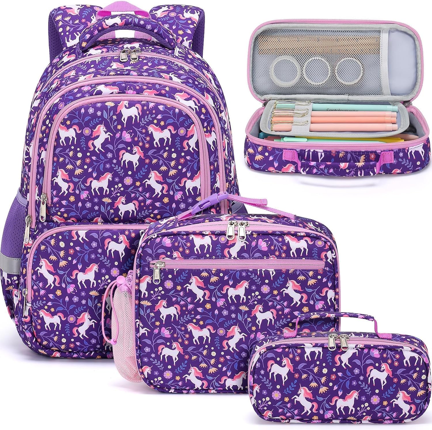 Fimibuke Kids 3PCS Waterproof Backpack Set with Lunch Box & Pencil Case (Ages 3-12)