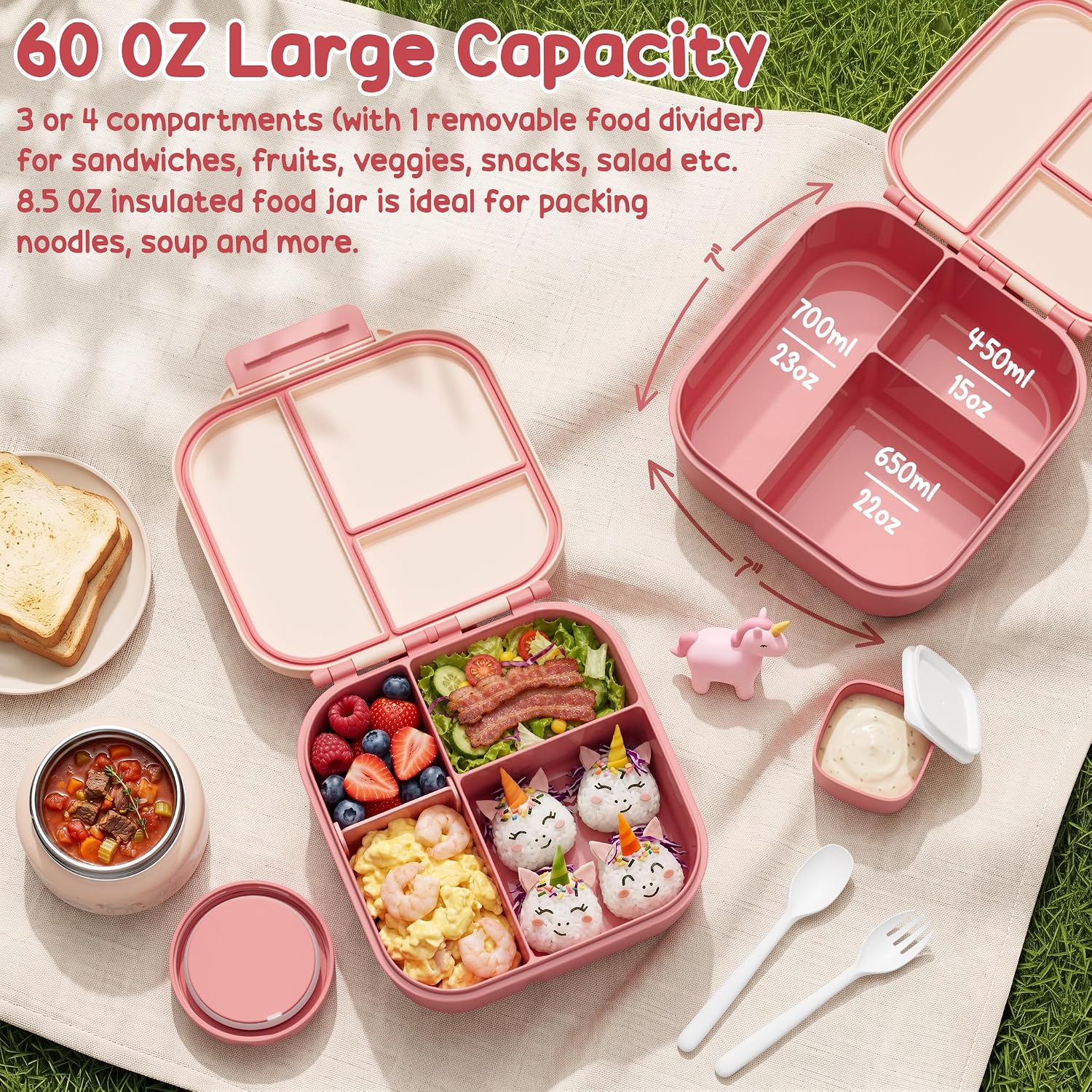 Fimibuke Kids Bento Lunch Box Set with 8.5oz Insulated Food Jar & Lunch Bag