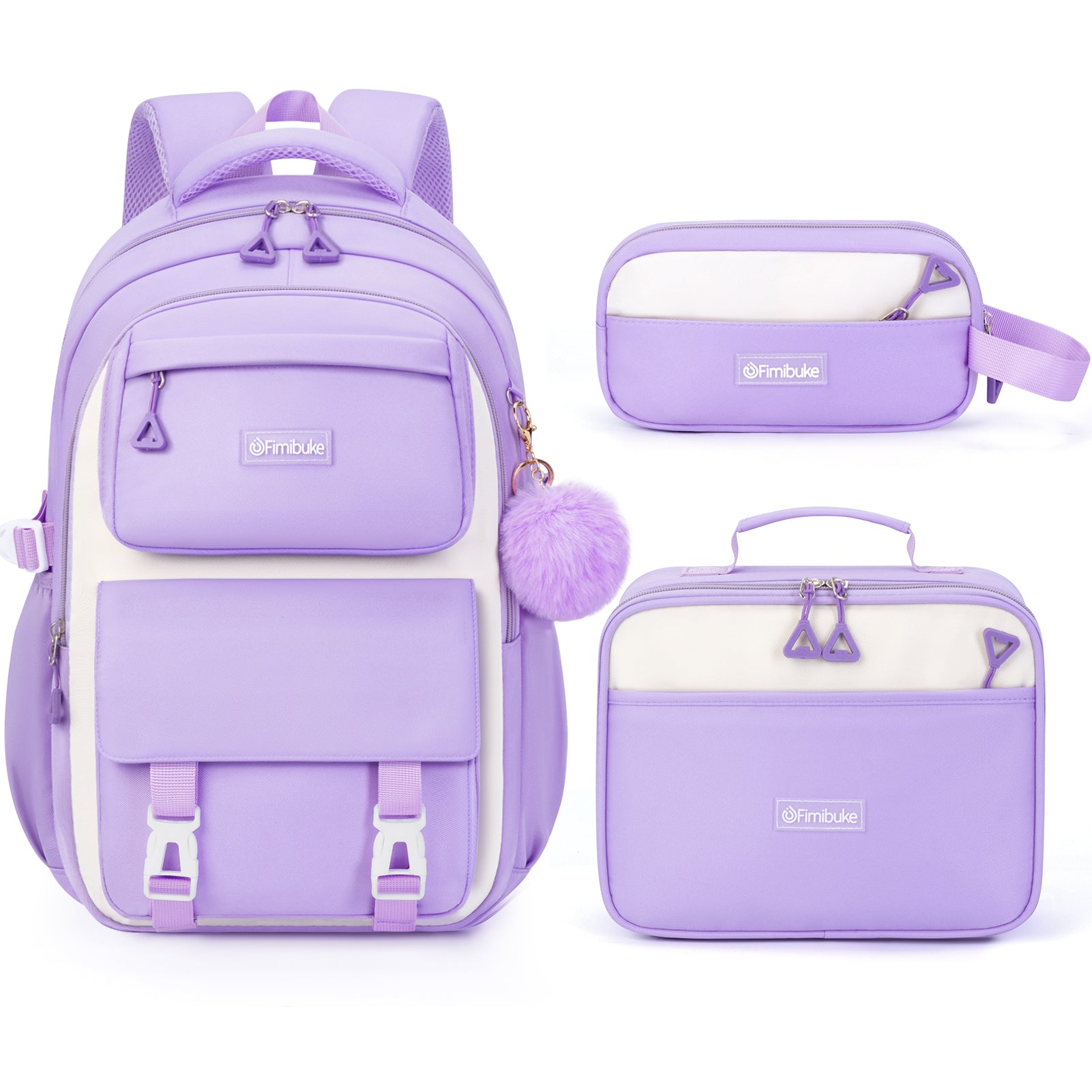 Fimibuke Girls 3PCS Waterproof School Backpack Set with Lunch Box & Pencil Pouch, Ages 6+
