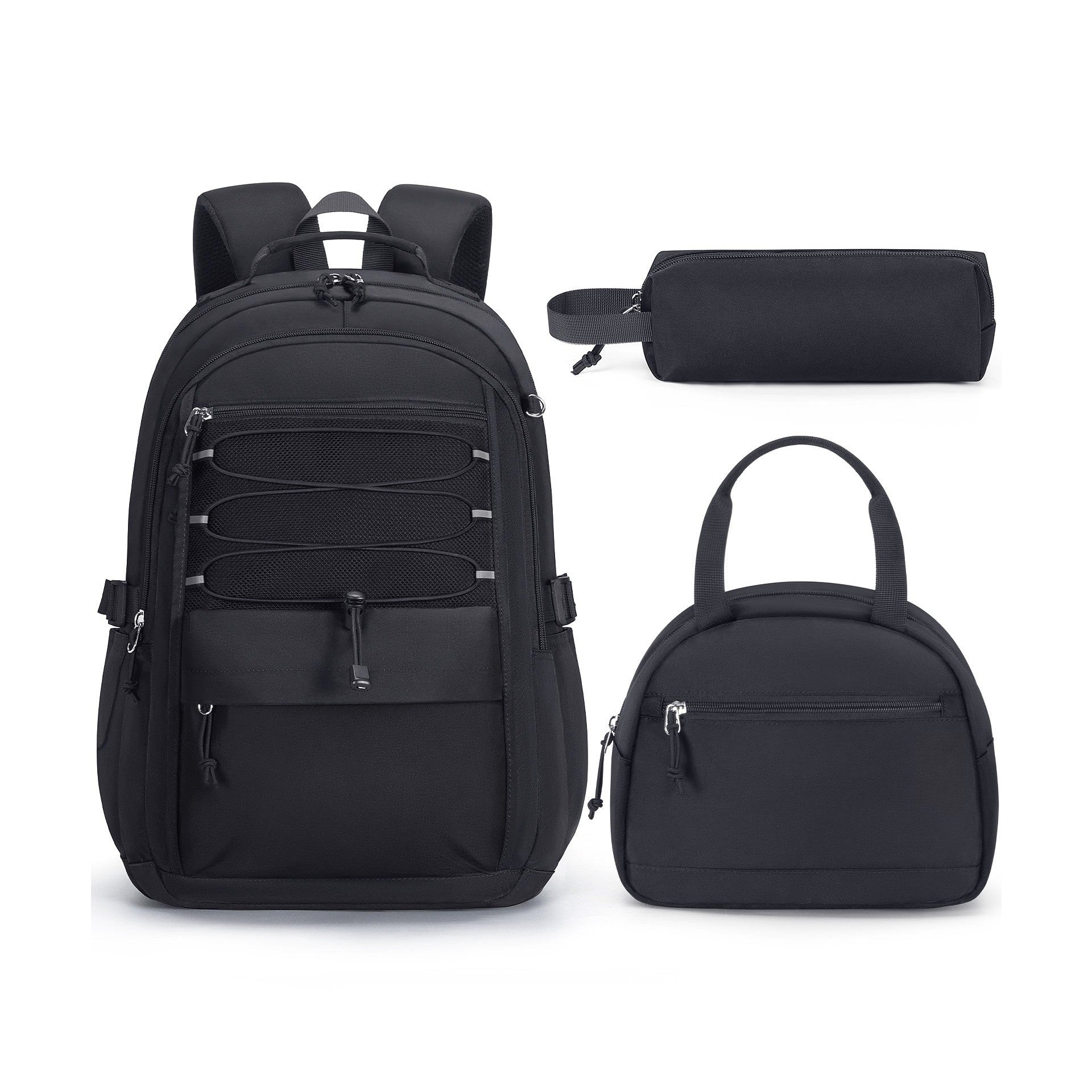 Fimibuke Girls 17-Inch Backpack Set with Lunch Bag & Pencil Case - Black