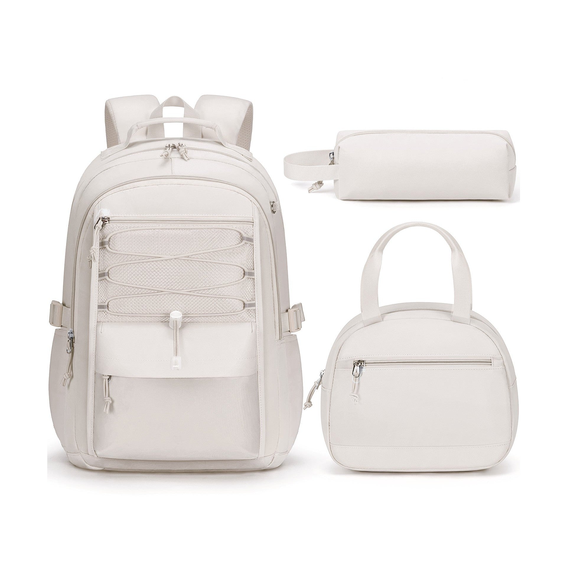 Fimibuke Girls 17-Inch Backpack Set with Lunch Bag & Pencil Case - Beige