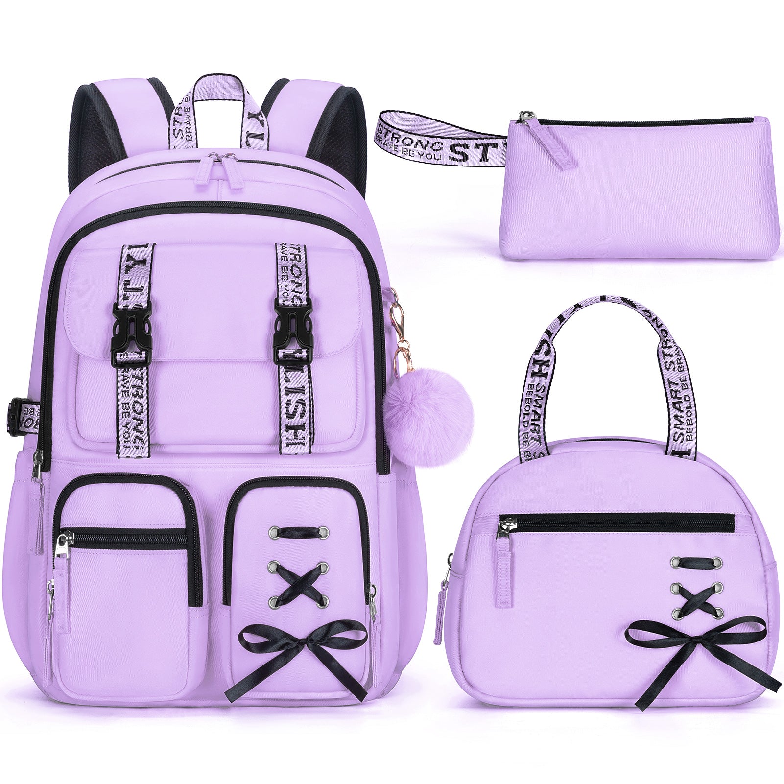 Fimibuke Girls 3PCS Waterproof Backpack Set with Lunch Box & Pencil Case, School Bookbag for Kids & Teens