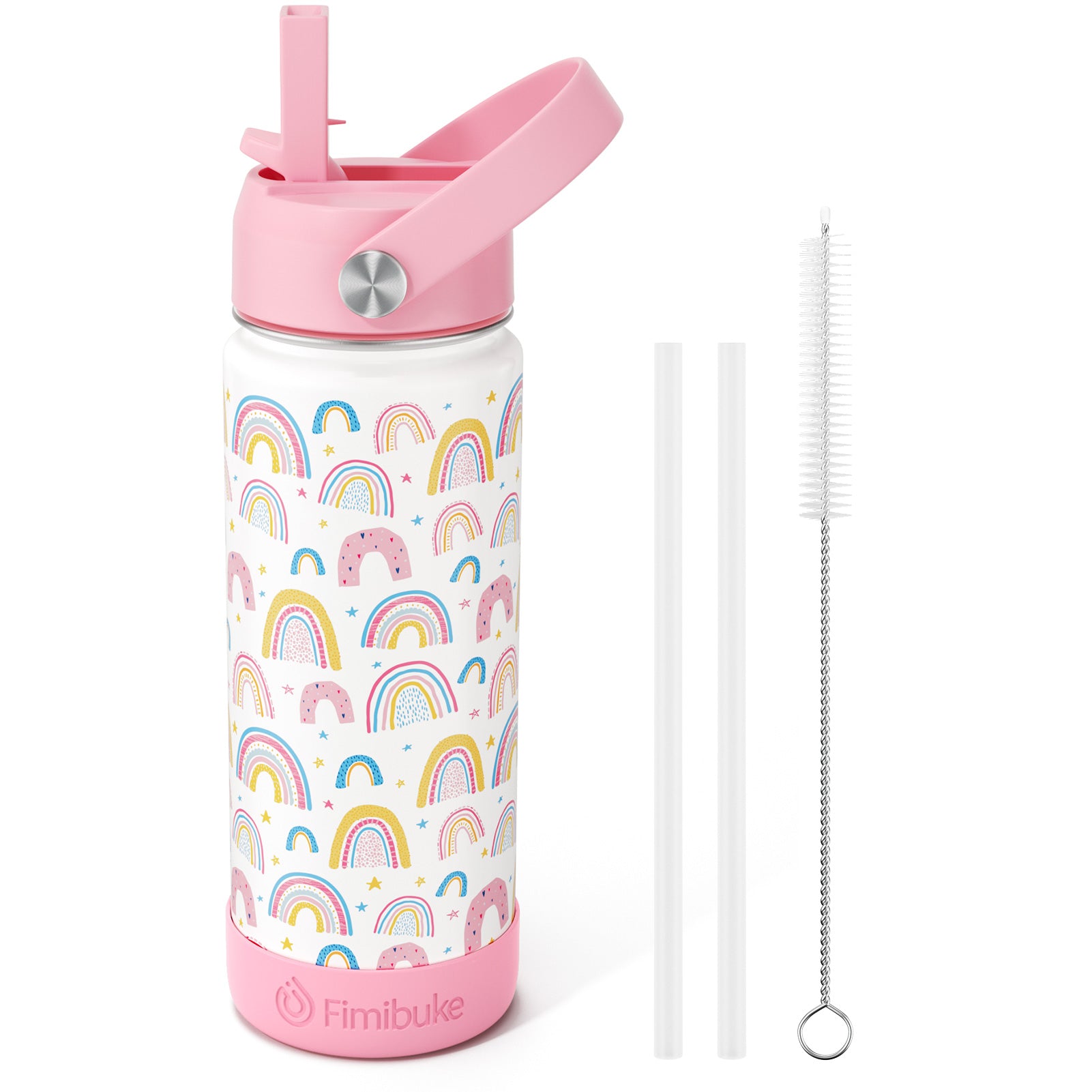 Fimibuke Kids 18oz Insulated Water Bottle, Stainless Steel Leak-Proof Cup with Straw