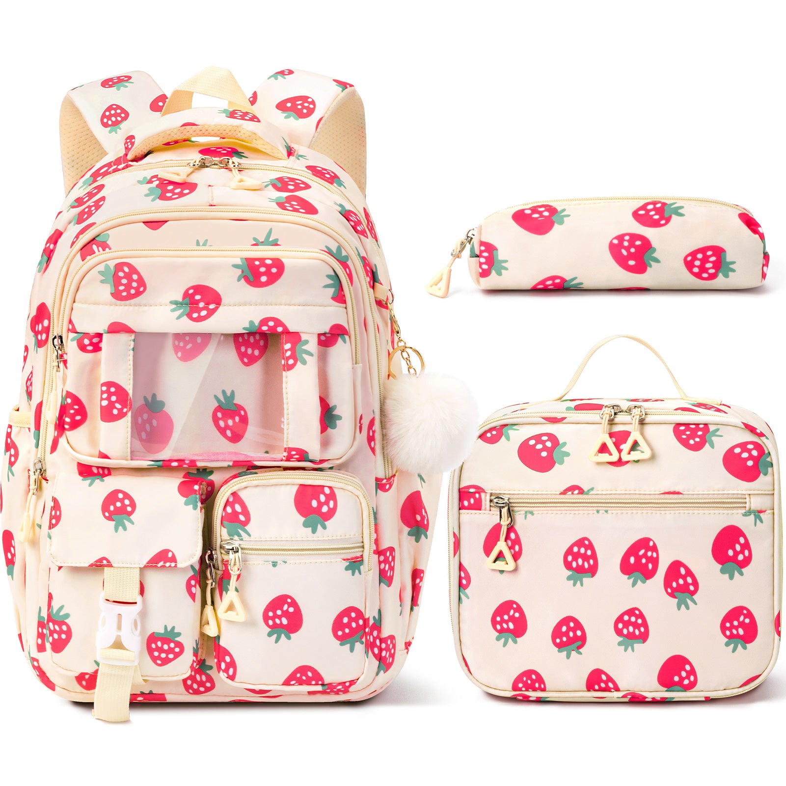 Fimibuke Girls 3PCS Waterproof Backpack Set with Lunch Box & Pencil Pouch, Lightweight School Bag