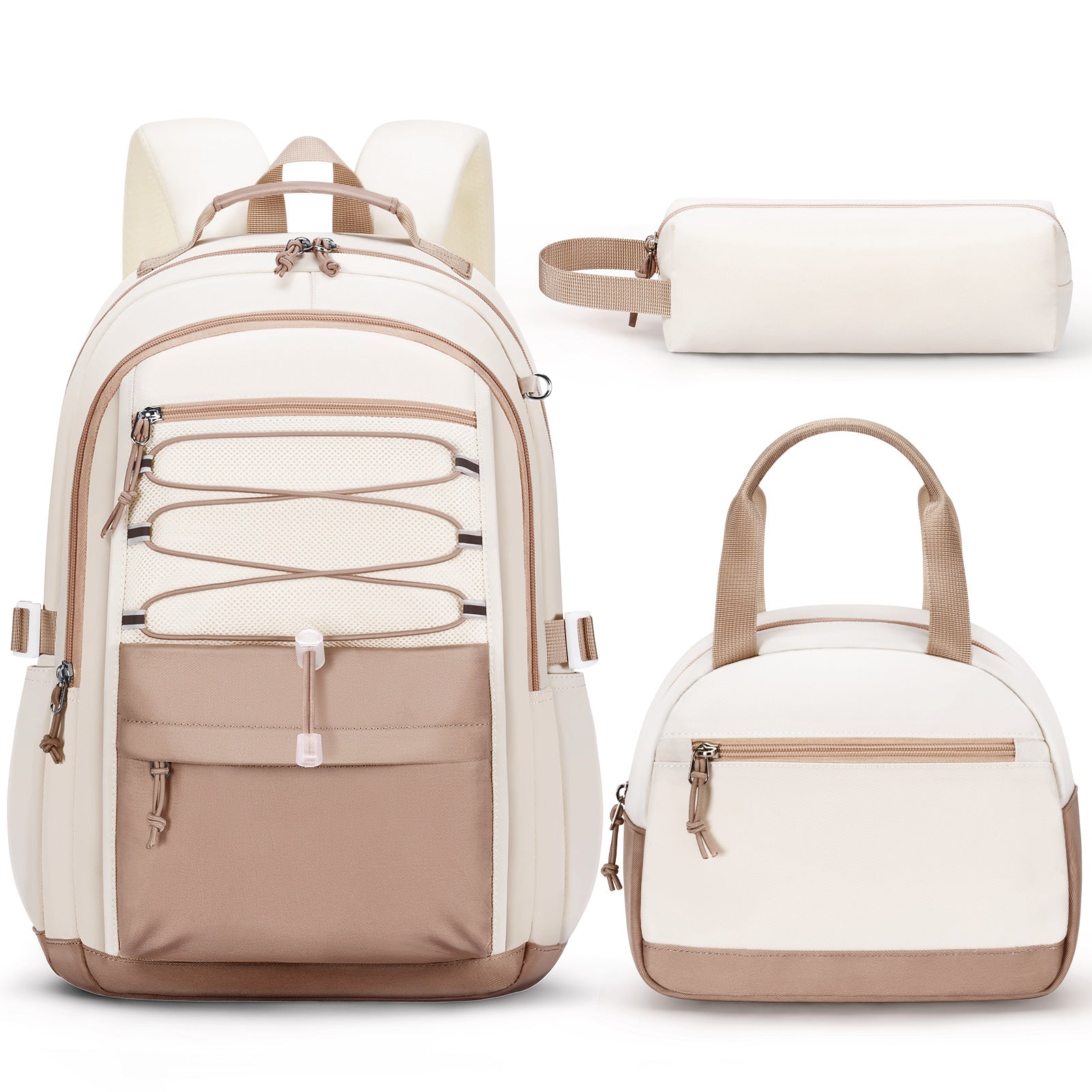 Fimibuke Girls 3PCS Waterproof Backpack Set with Lunch Box & Pencil Case, School Bookbag for Kids & Teens