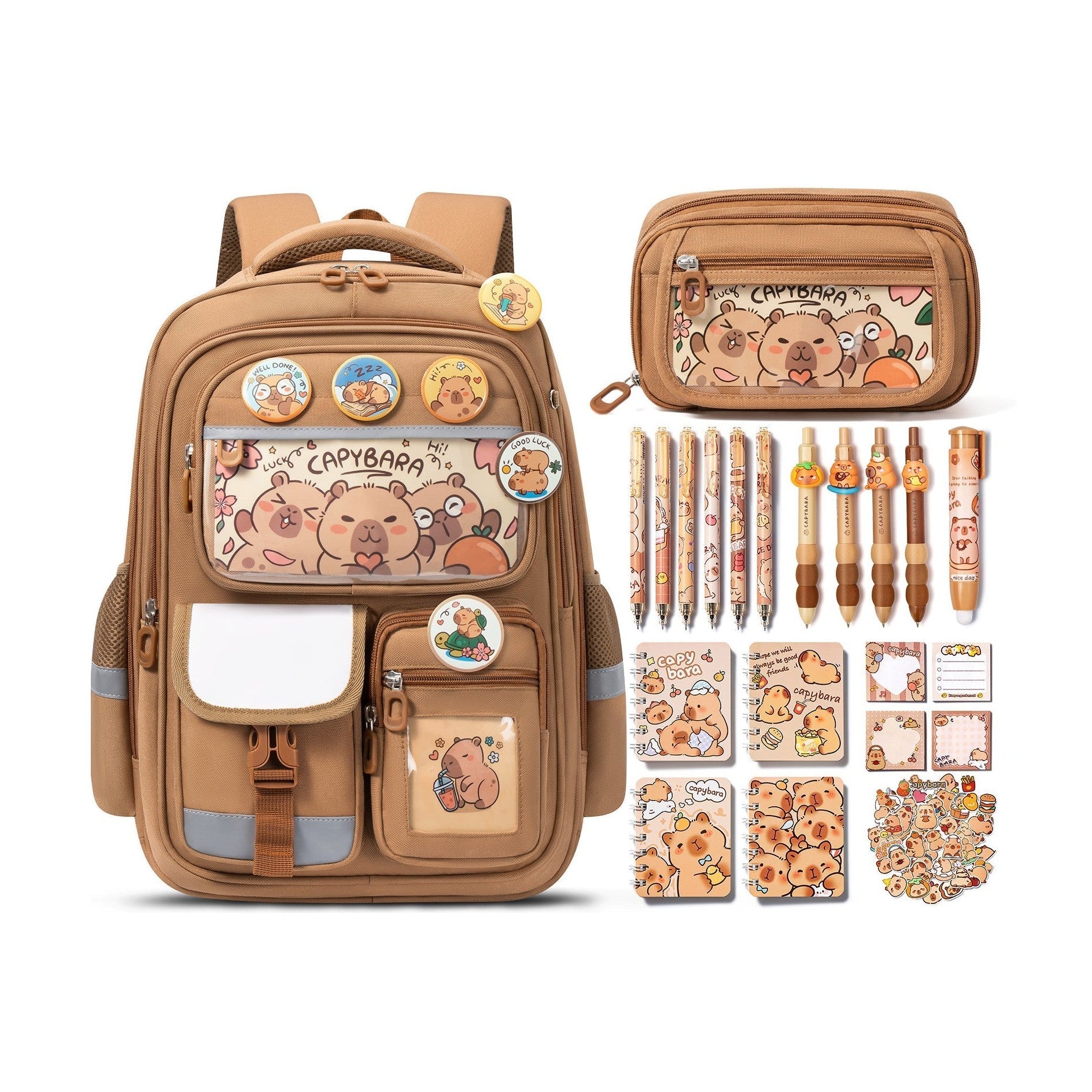 Fimibuke Capybara Kids Backpack & 28-Piece School Supplies Set - capybara