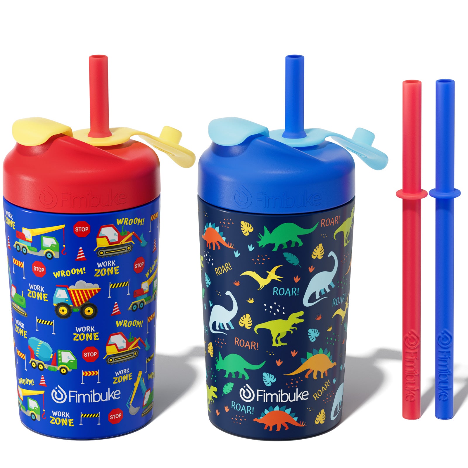 Fimibuke Kids & Toddler 10oz Spill-Proof Stainless Steel Cups with Straw